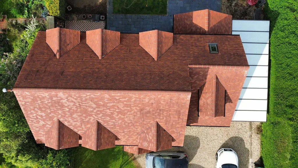 Red tiled roof after work