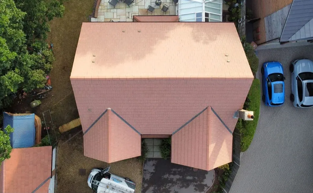 Moss-covered tiled roof after work