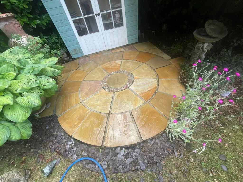 Circular stone patio after work